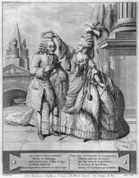 Voltaire gekrönt von Mademoiselle Clairon, graviert von Jean Victor